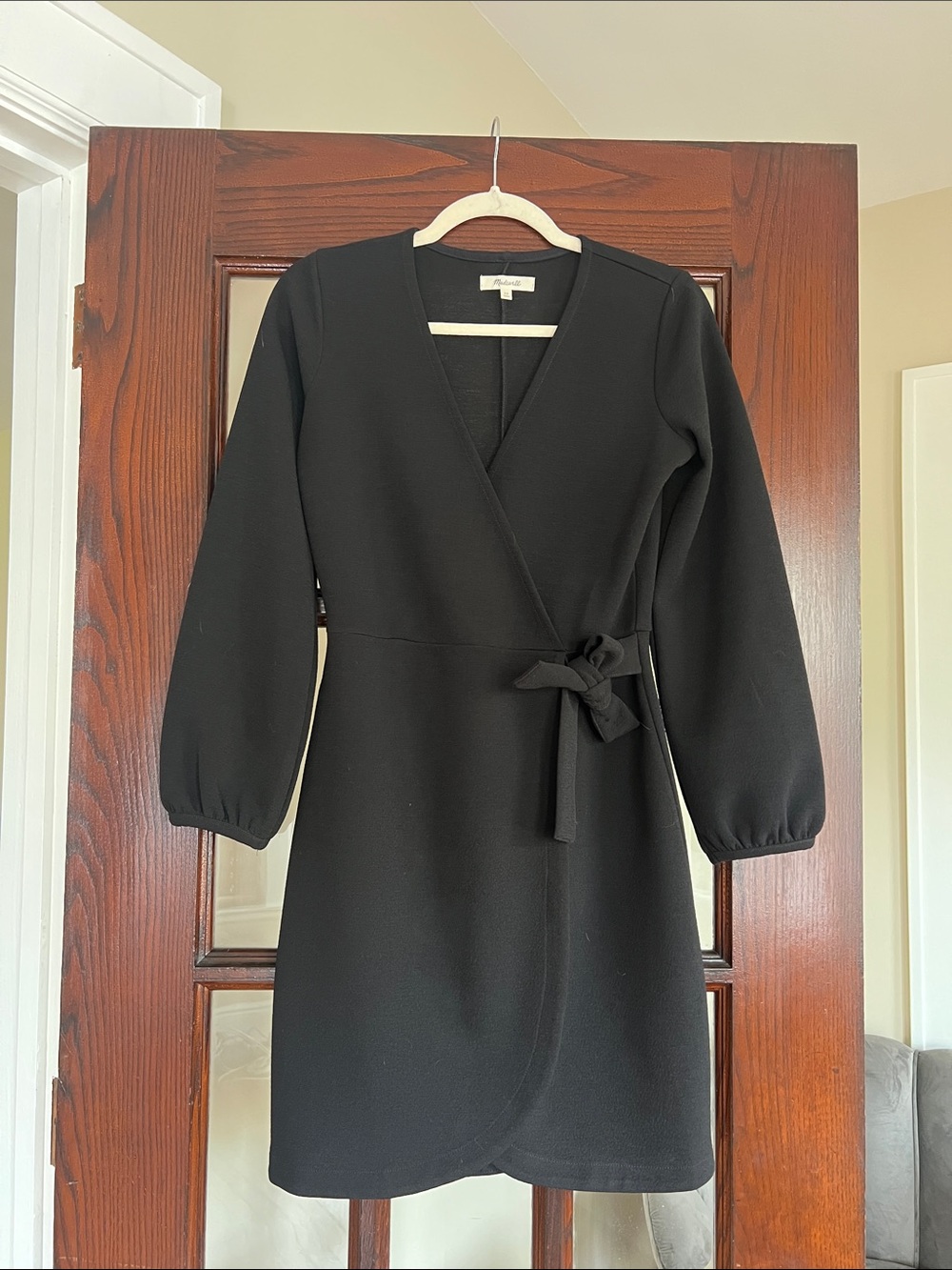 Madewell Black Long-Sleeve Wrap Dress with Tie
